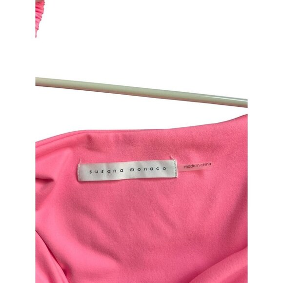 Susana Monaco Pink Short Sleeve Tie-Front Crop Top, Ballon Sleeve, Summer, beach - Picture 7 of 7